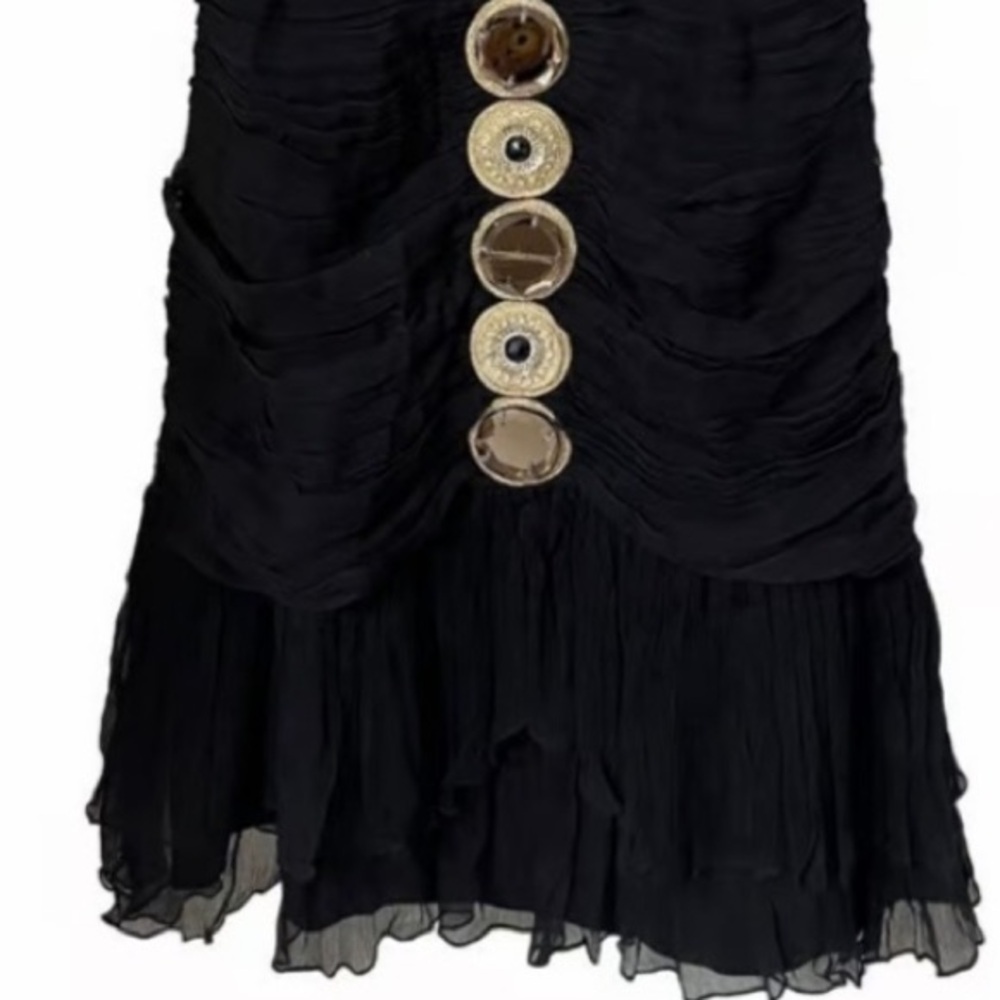 Vintage - Temperley London Black Silk Mid Length Dress 16 - Picture 6 of 7